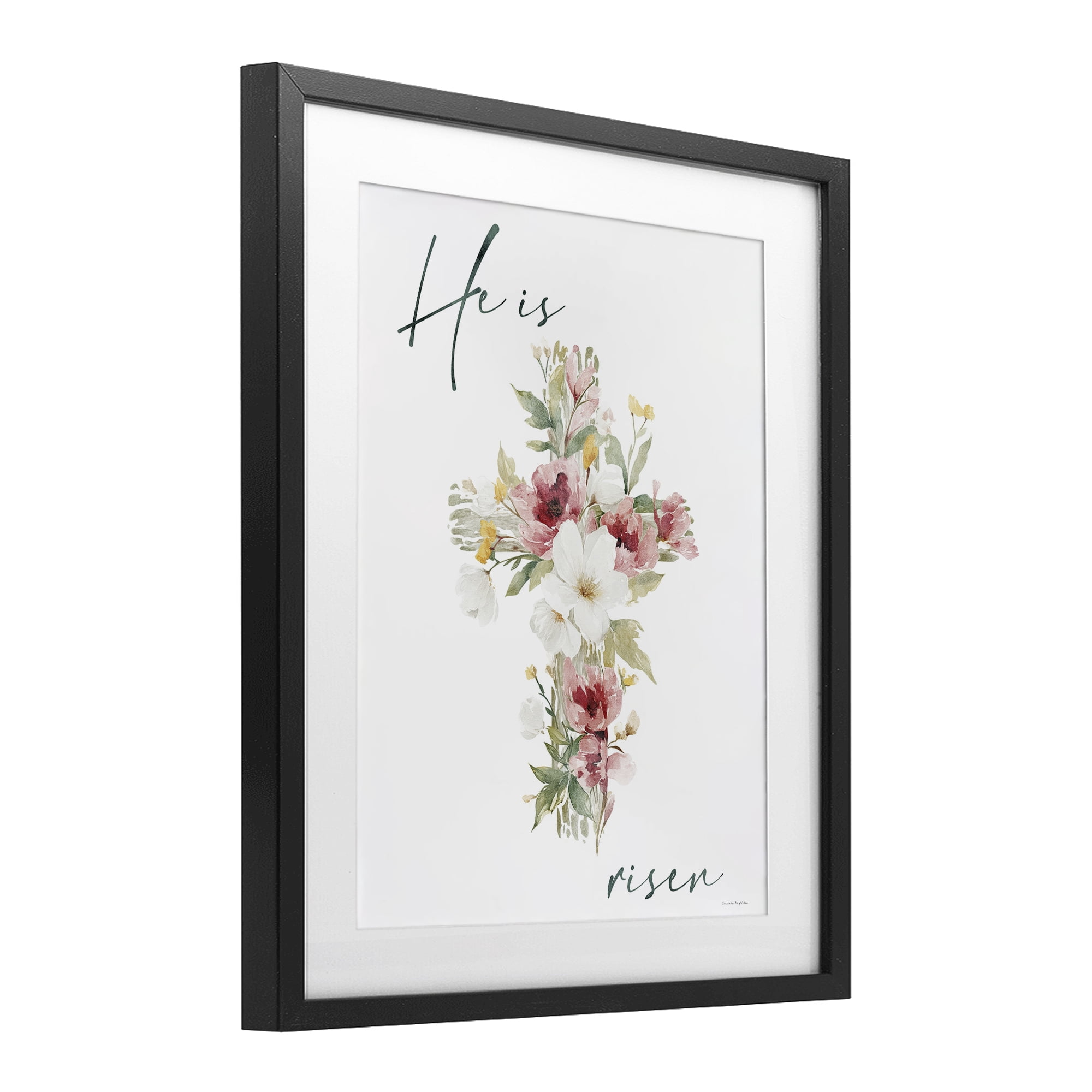 Stupell Industries He Is Risen Flower Cross Black Framed Print Under Glass, design by Svetlana Aleynikova