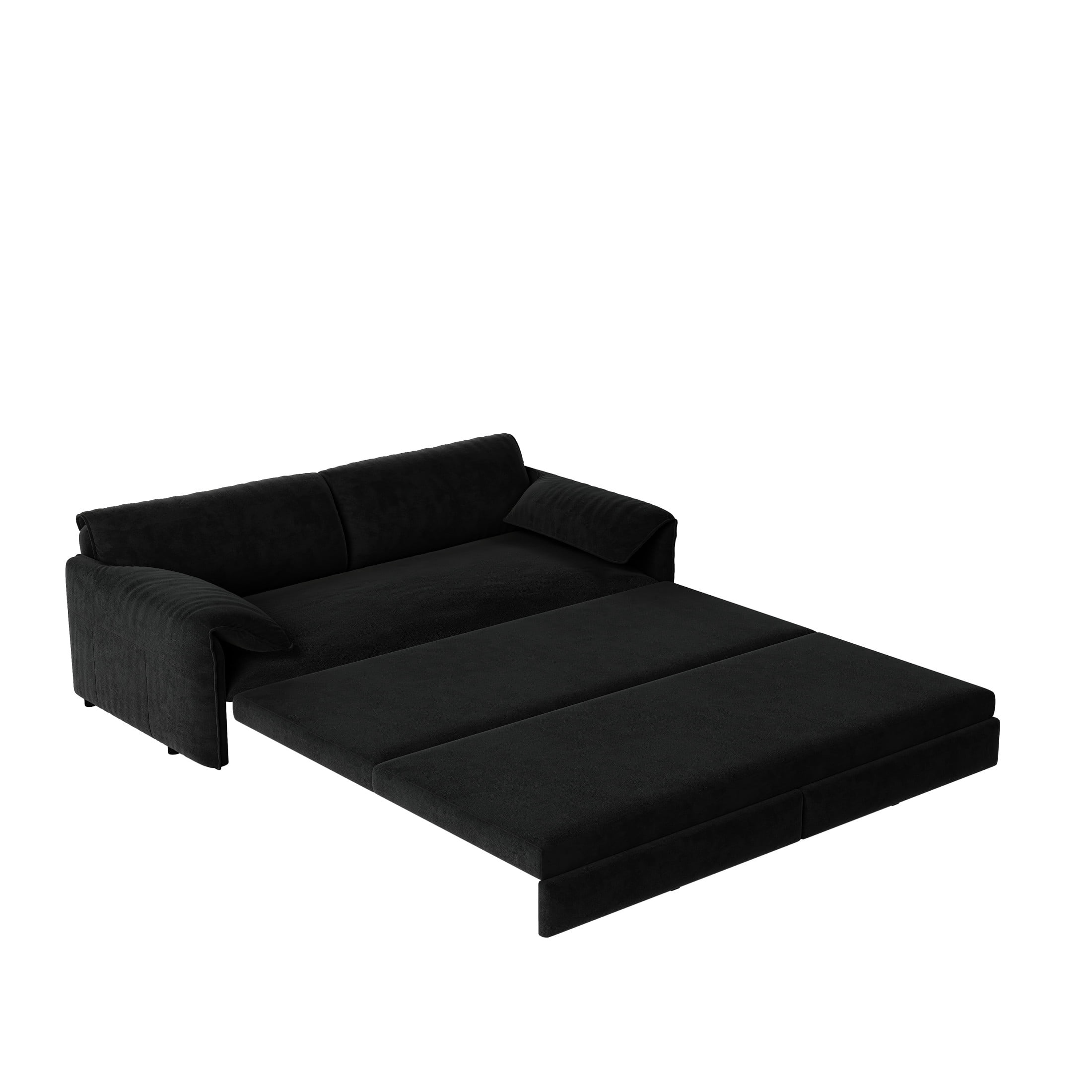 Noble House Alver Velvet Pull Out Loveseat Sofa Bed, 3-in-1 Convertible Queen Sleeper with Side Pocket, Black