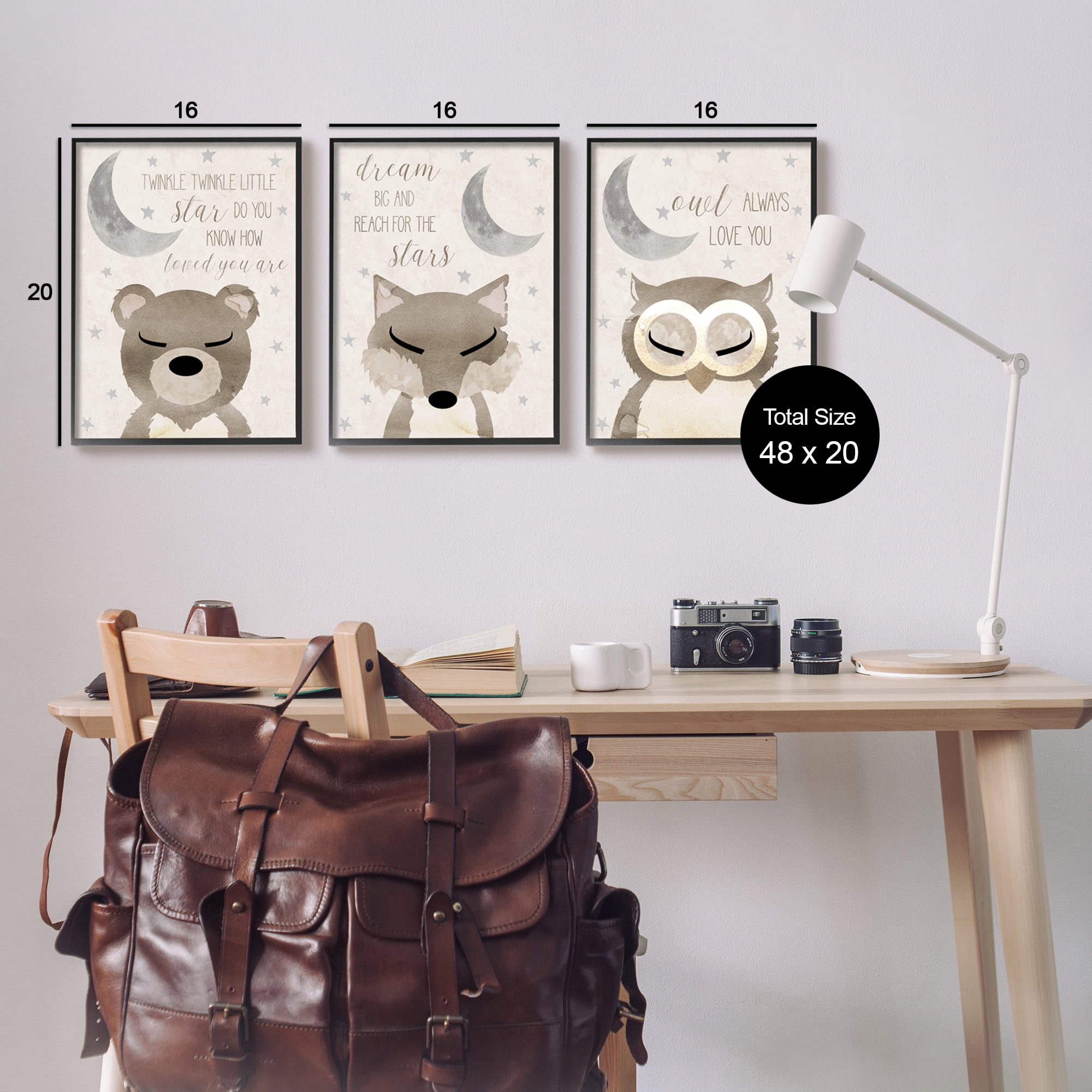 Stupell Industries Nighttime Animals & Lullabies Animals & Insects Painting Black Framed Art Print Wall Art, 16 x 20, Set of 3