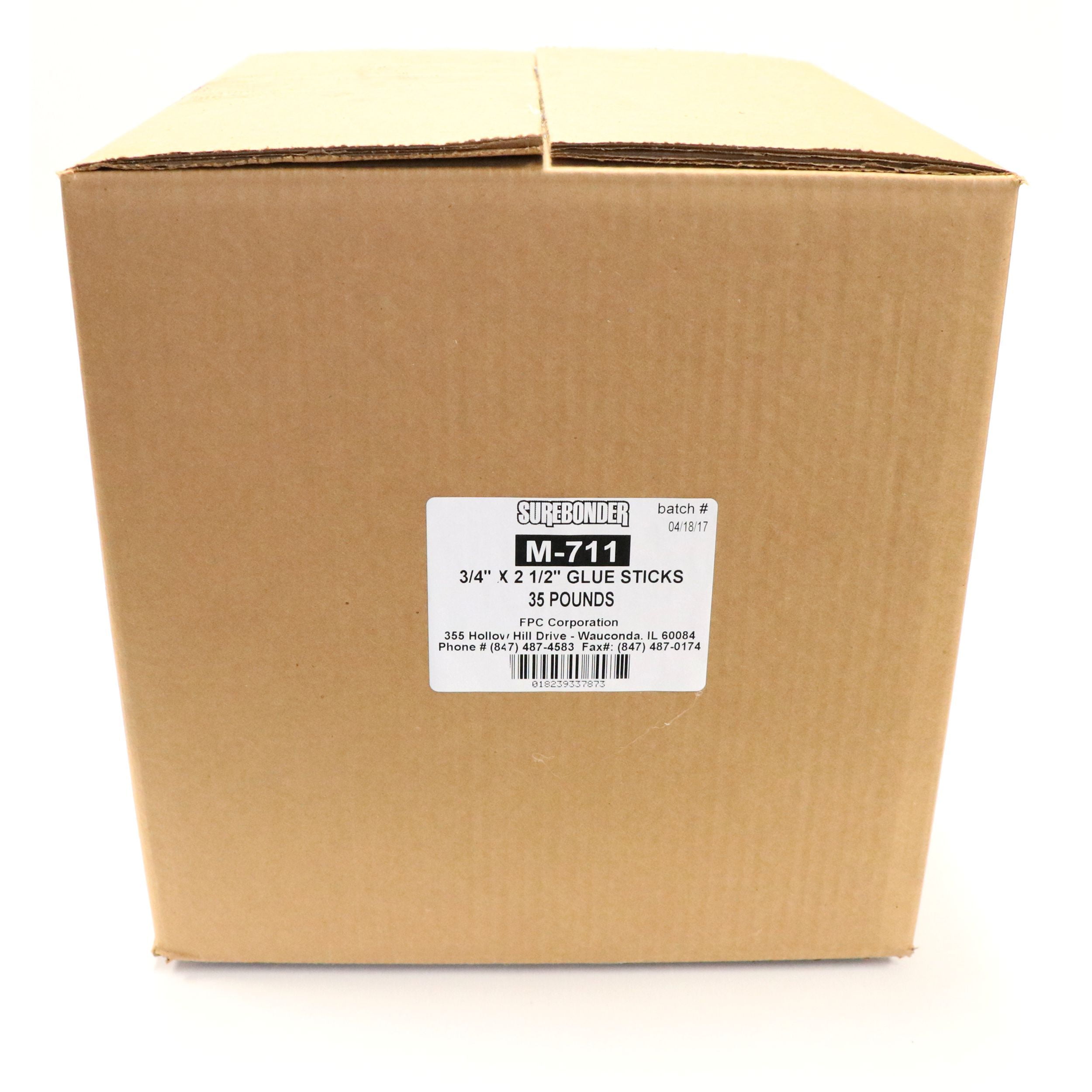 M-711 Fast Set Packaging Adhesive Hot Melt Glue Sticks - 3/4" x 2-1/2" | 35 lb Box