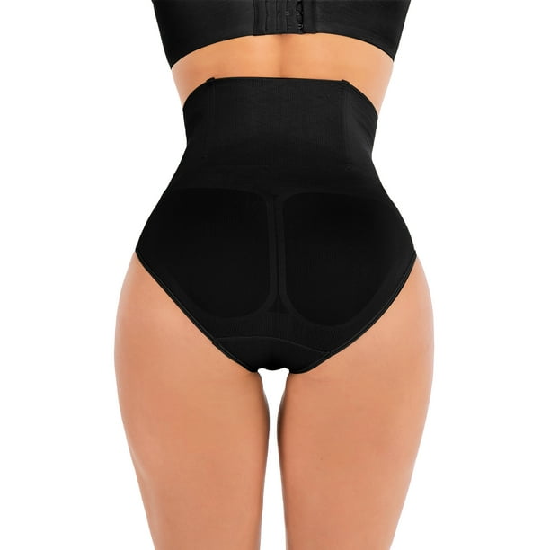 LELINTA Women's Hi-Waist Butt Lifter Shapewear Tummy Slimmer Thong Panty  Seamless Body Shaper Shorts Apricot/Black 