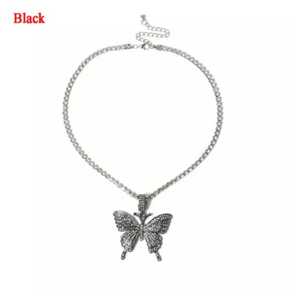 HOOUN Butterfly Choker Necklace Crystal Silver Gold Handmade Jewelry Lady Wedding Gift-Black