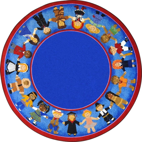 Joy Carpets Kid Essentials Children of Many Cultures 7'7" Round Area Rug in Color Multi