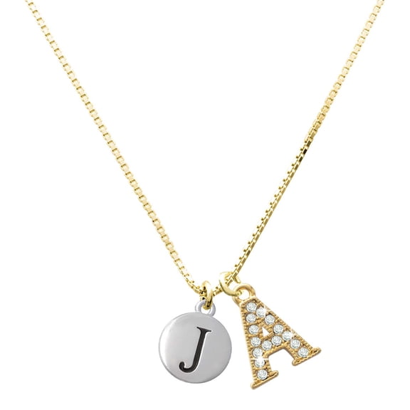 Delight Jewelry Silver-tone Capital Letter J Pebble Disc with Large Goldtone Crystal Initial A Charm Necklace, 17.5" 2"