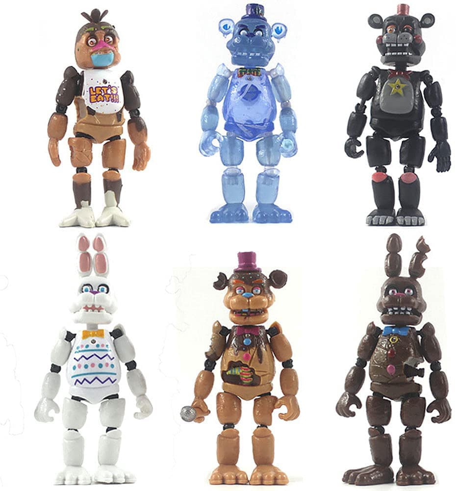 Cute Freddy Action Figures Birthday Toys and 100pcs Stickers, With Button Lights Up Movable Joints Collectible Toys, Birthday | Children's Day | Christmas Gifts for Kids and Fans