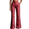 thumbnail image 2 of Women's Striped High Waist Pleated Flare Pants Dress Pants Slim Bootcut Suit Trousers Business Casual office Work Pants with Pockets Red, 2 of 7