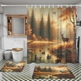 thumbnail image 4 of Rustic Cabin Hunting Theme Deer Shower Curtain Sets 4 Piece,Vintage Watercolor Farmhouse Fall Forest Wildlife Pheasants Ducks Bathroom Decor with Rugs Include Waterproof Non-Slip Toilet Lid Cover, 4 of 8