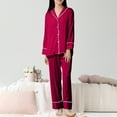thumbnail image 3 of BLVB Women's Silk Satin Pajama Sets 2 Piece Long Sleeve Button down Shirts and Pants Outfits Sleepwear Pjs, 3 of 3