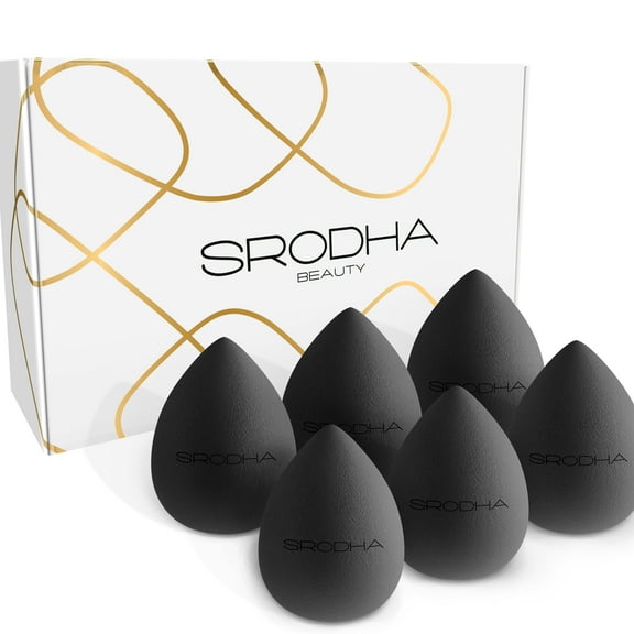 SRODHA Beauty Makeup Sponges - Set of 6 - For Foundation Cream Powder - Teardrop Black Noir