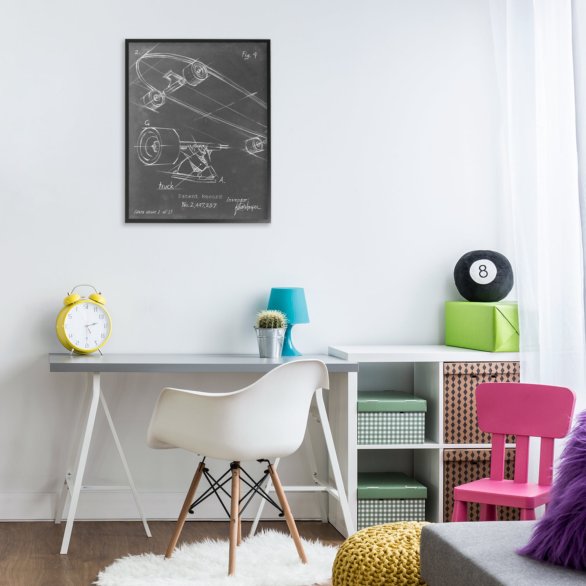 Stupell Industries Skateboard Truck Diagram Sports Painting Black Framed Art Print Wall Art, 24 x 30