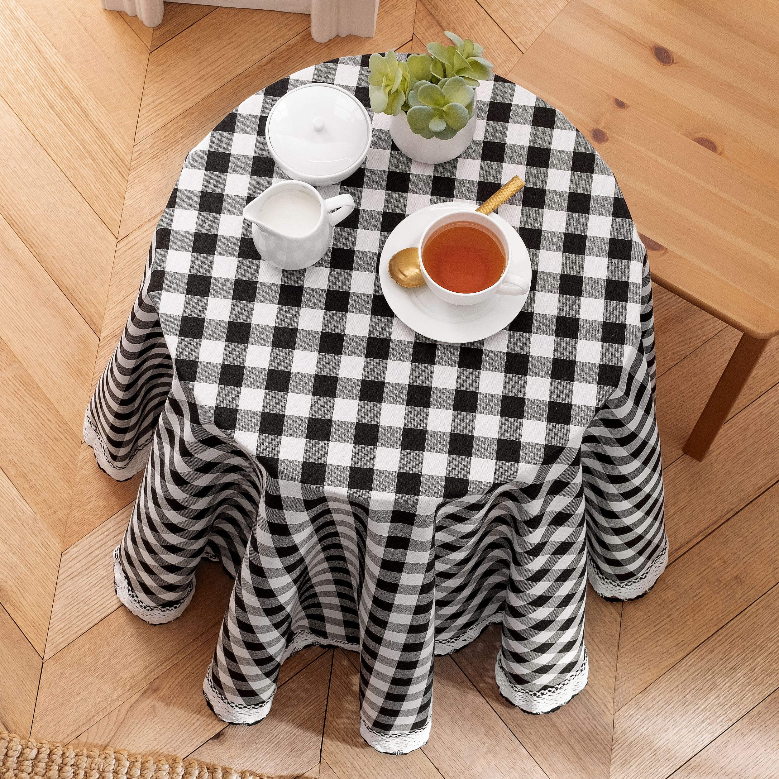 Leaveforme Plaid Pattern Kitchen Table Cover Waterproof Heat Resistant  Tablecloth Decor