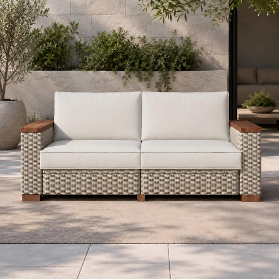 Outdoor Loveseat Patio Sofa Wicker Couch With Solid Armrests & 4.7" Thick Cushion Uv-resistant Modular For Porchyard Garden