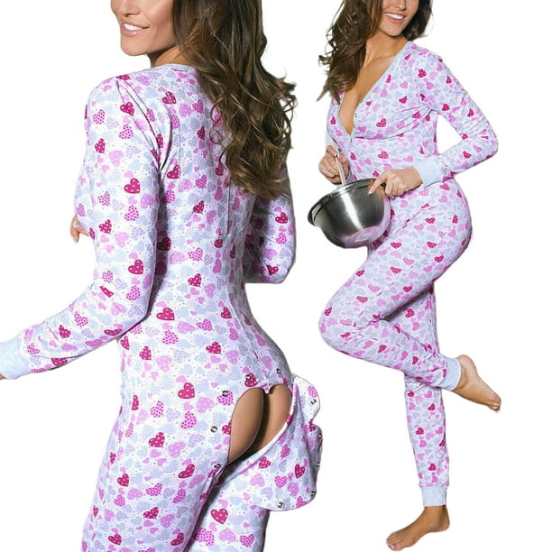 SUNSIOM Women's Sleeping Romper Lip V-Neck Home Pajamas Detachable