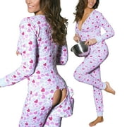 Wangscanis Women's Sleeping Romper Lip Printed V-Neck Home Pajamas Detachable Crotch