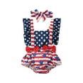 thumbnail image 1 of Coduop Independence Day Baby Girl Jumpsuit Set Stars Flying Sleeve Rompers and Stretch Headband, 1 of 8