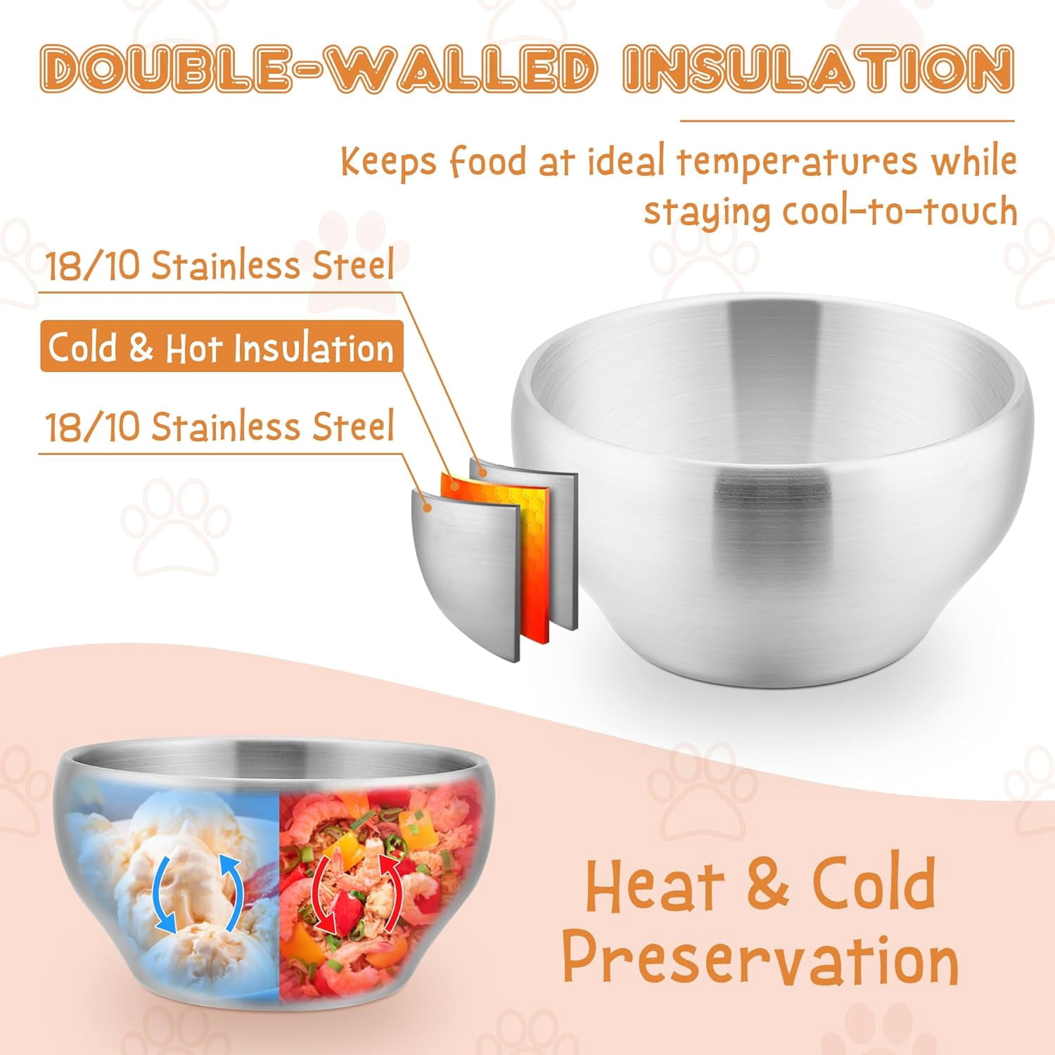 Stainless Steel Bowls for Kids-6 Pack, 12OZ Double Walled Baby Toddler Bowls for Baby Food/Cereal/Snack, 18/10 Non-Toxic Metal & Unbreakable, Dishwasher Safe