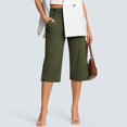 thumbnail image 4 of Women's Wide Leg Capri Pants Stretch High Waisted Summer Office Work Casual Yoga Dress Cropped Pants with Pockets Army Green, 4 of 7
