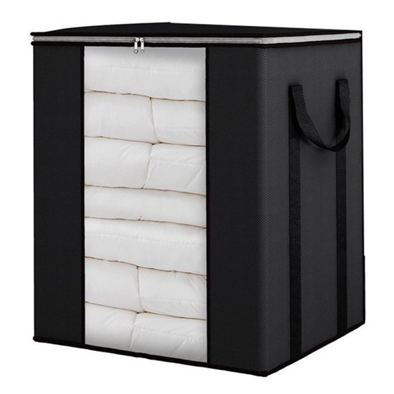 Large Blanket Storage Bags with Zipper, Breathable Comforter Organizer with Reinforced Handles, Storage Bins for Bedding and Clothes(Black,60x50x40cm)