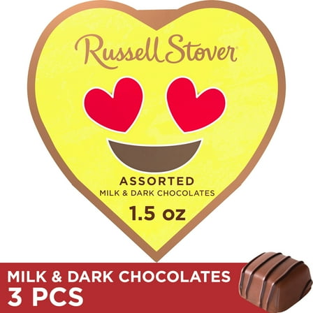Russell Stover Valentine's Day Conversation Heart Eyes Assorted Milk & Dark Chocolate Candy Gift Box, 1.5 oz.