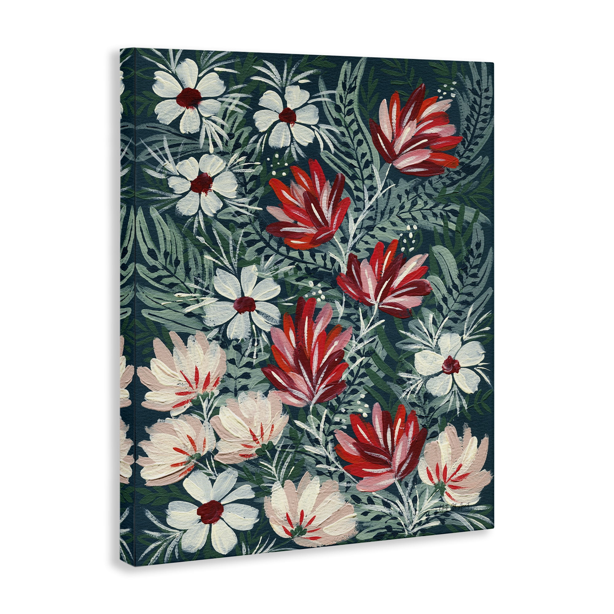 Stupell Industries Folksy Floral Pattern Botanical & Floral Painting Gallery Wrapped Canvas Art Print Wall Art, 16 x 20