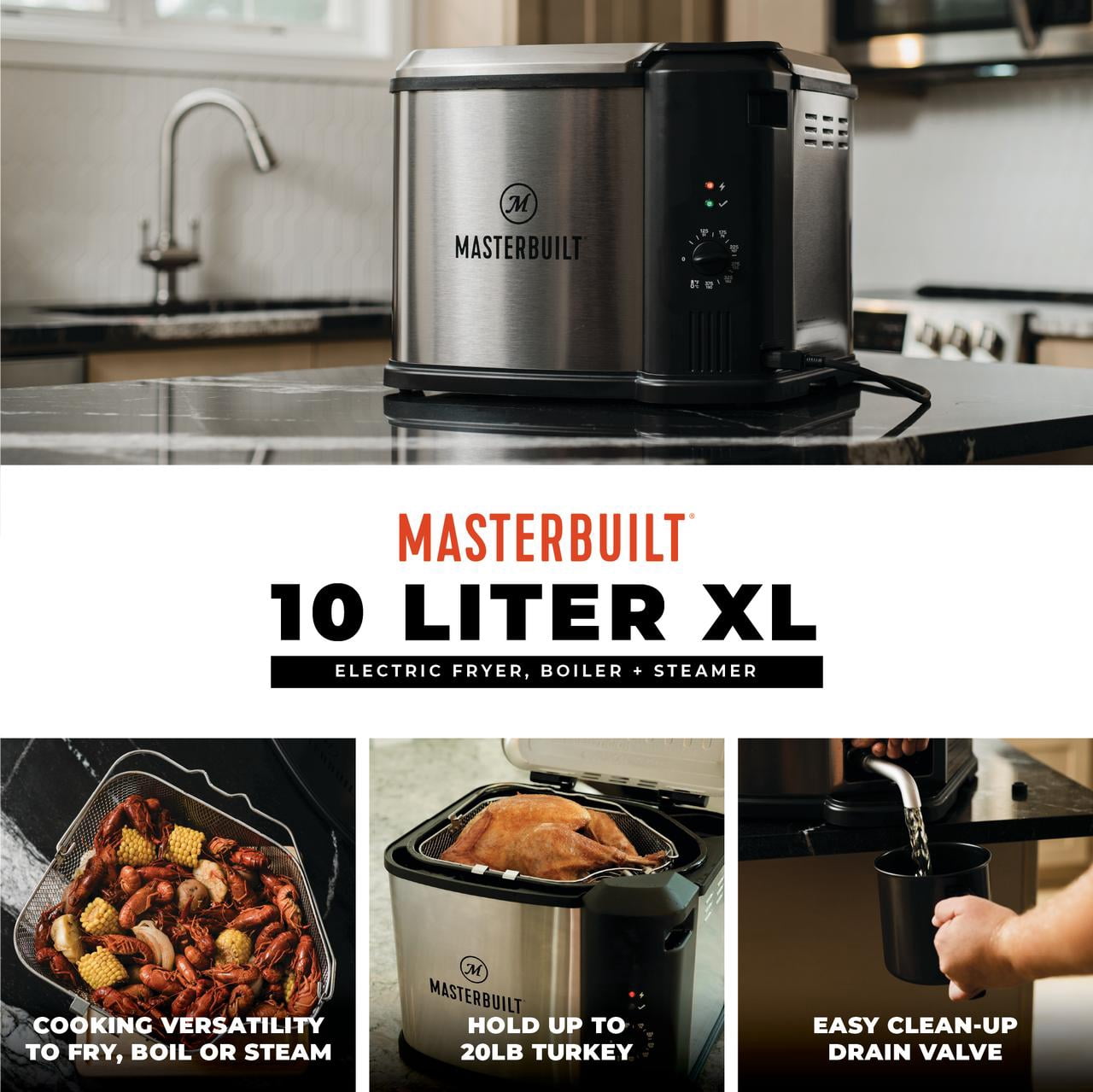 Masterbuilt 10 Liter XL Electric Fryer, Boiler, Steamer
