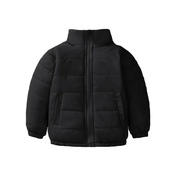 Otqutp Children Boys and Girls Fall and Winter Zipper Coat with Pocket Thin Lightweight Multi Color Belt Pockets Collar Cotton Padded Jacket(Black,3-4 Years)