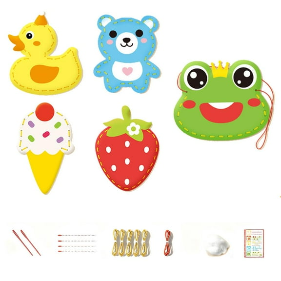 DIY Sewing Toys Kit, 5 Patterns Kids Cute Sewing Craft Set, My First Sewing Kit, Sew Fun Cartoon Animals Kit, Handmade Kids Sewing Crafts DIY Kits