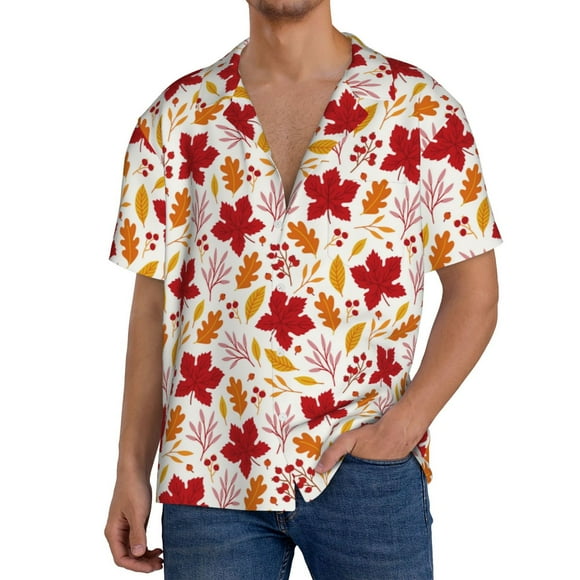Fotbe fall laef Maple Camisa Estampada de Manga Corta para Hombre, Casual de Verano, Estilo Playero, Sin Arrugas-3X-Large