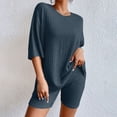 thumbnail image 5 of Short Sets for Women Ribbed Knit Loose Fit Short Sleeve Crewneck T Shirt and Shorts 2 Piece Matching Set Womens Lounge Set, 5 of 7