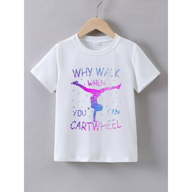 Summer Short-Sleeve T-Shirt with a 'Gymnast Girl' Print for Girls