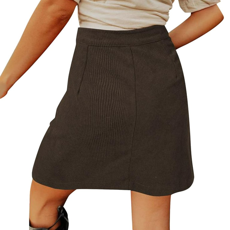 Spring Sale 2024 Hontri Skirts for Women Womens Corduroy Skirts Fall Winter High Waist Button Down A Line Short Mini Skirt with Pockets Skirts for Women Brown Xxl Walmart