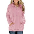 thumbnail image 1 of Chandails en Molleton à Manches Longues pour Femmes Col Quart 1/4 Zip Pull Décontracté Uni avec Poches (S-2TG), 1 of 6