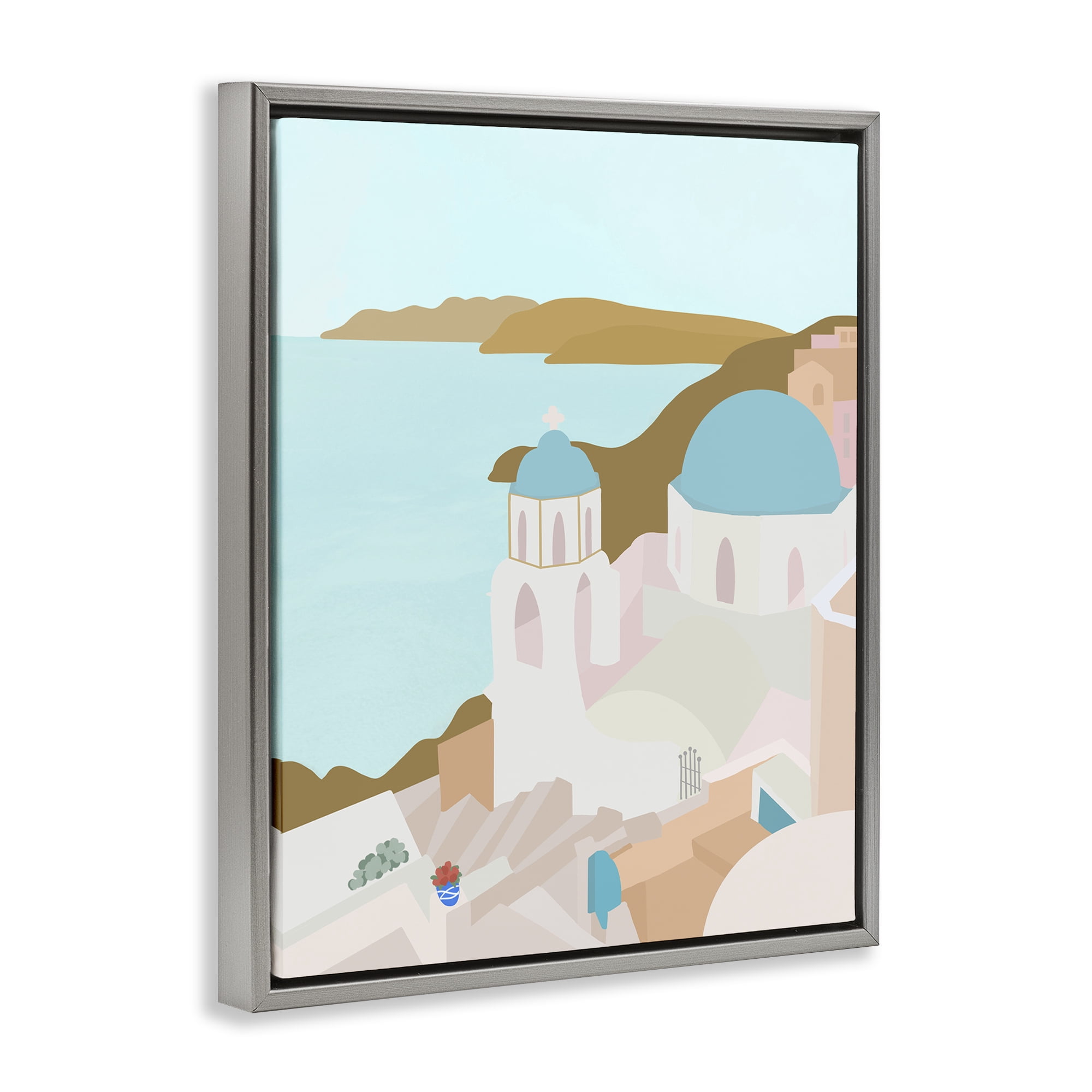 Stupell Industries Coastal Santorini Vibes Gray Framed Floater Canvas Wall Art, design by Anna Quach