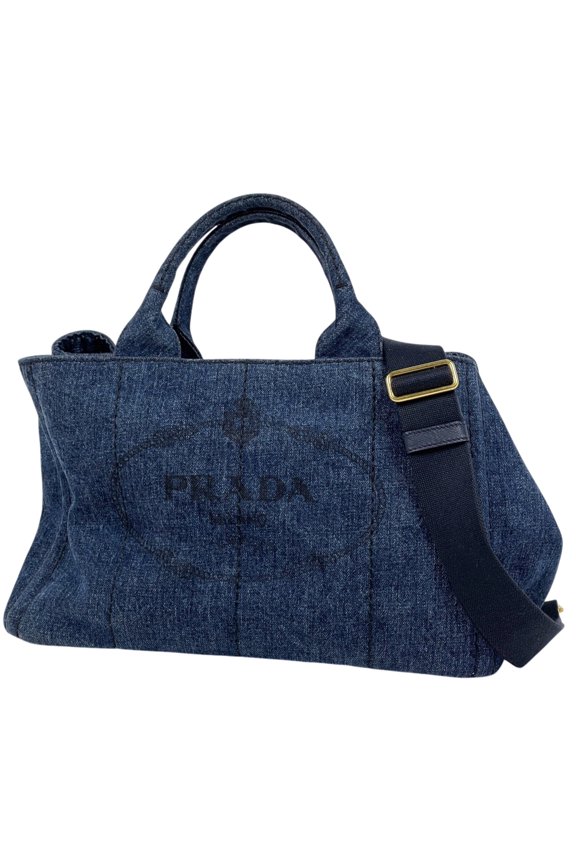 Pre-Owned Prada Canapa Tote 2-Way Handbag, Denim Navy, Women's