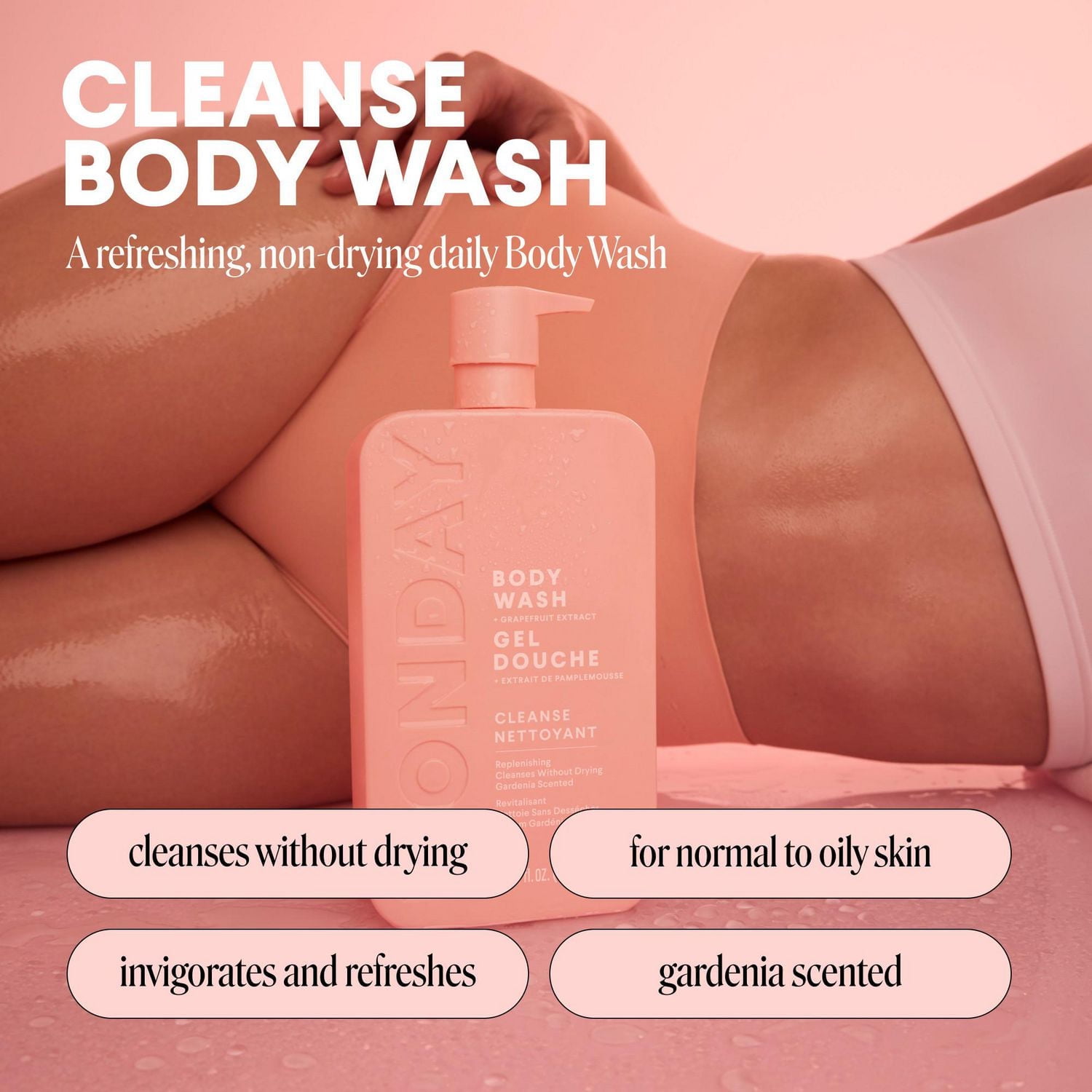 MONDAY Haircare CLEANSE Body Wash with Grapefruit Extract, Hyaluronic Acid, Shea Butter, Coconut Oil for Normal to Oily/Combination Skin 900 mL, Body Wash