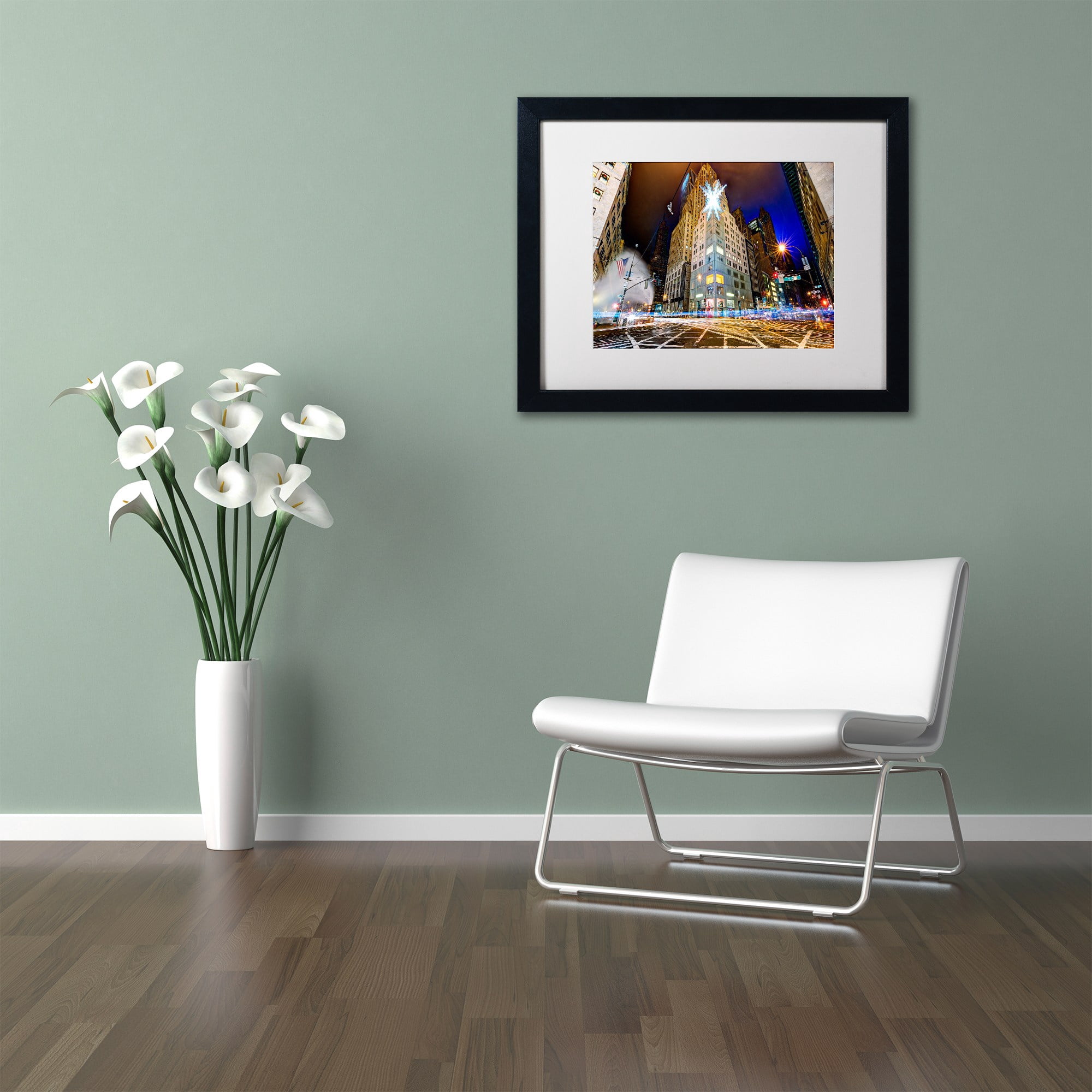 Trademark Fine Art "Christmas in New York" Canvas Art by David Ayash White Matte, Black Frame