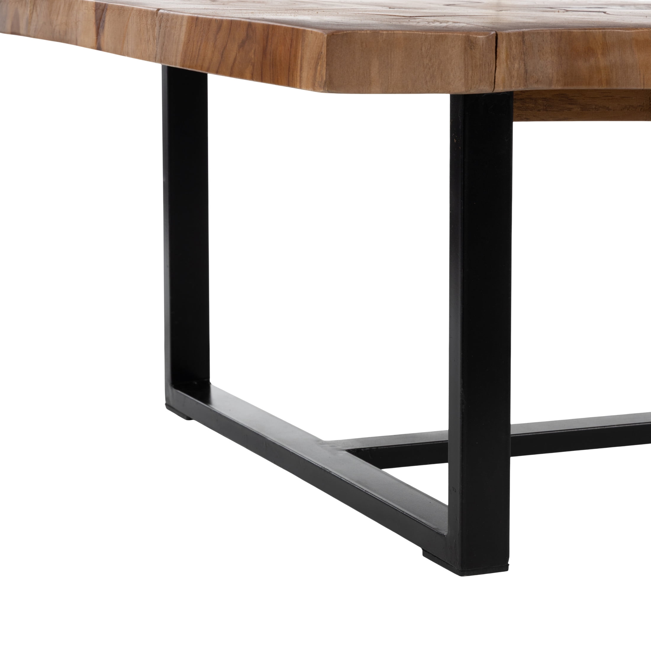 DecMode 49" x 15" Brown Teak Wood Handmade Live Edge Coffee Table with Black Metal Base, 1-Piece