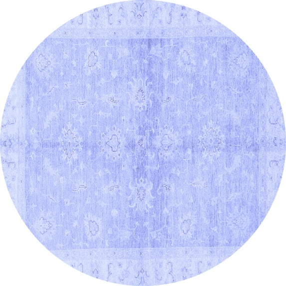 Ahgly Company Machine Washable Indoor Round Oriental Blue Traditional Area Rugs, 4' Round
