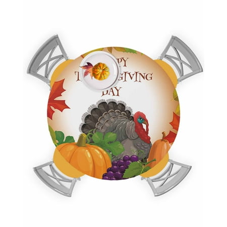 

Round Tablecloth with Elastic Happy Thanksgiving Day Pumpkin Leaves Turkey Waterproof Stain-proof Table Cover Wipeable Fitted Table Cloths for 36 -44 Round Tables Dining Kitchen