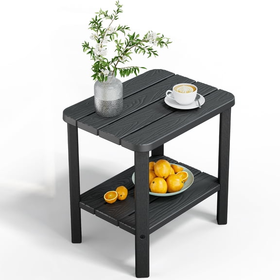 Nihsuao Adirondack Outdoor Side Table, All Weather Use Double Layer Patio Side Table, HIPS Rectangular End Table with Shelf for Backyard, Pool & Garden, Black