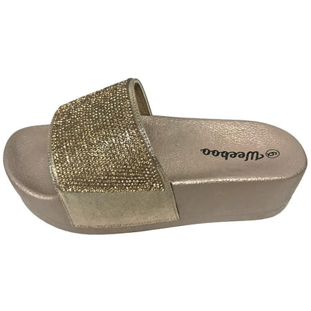 flops wedge flip bling gold rhinestone eve toe sandals slides platform open