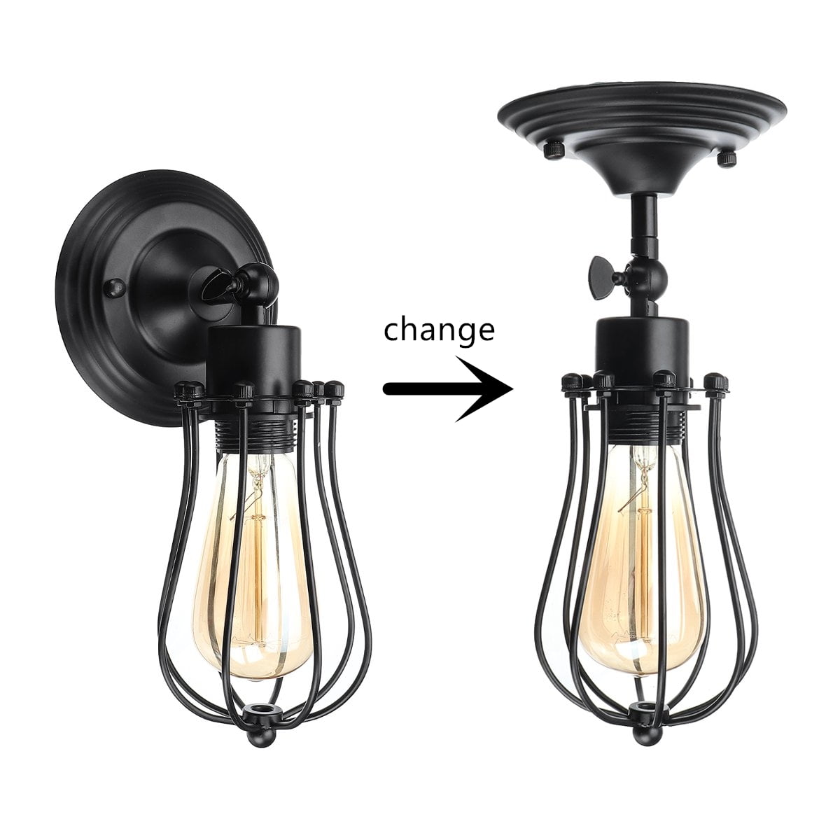 Wire Cage Wall Sconce Dimmable Black Metal Industrial Wall Light Fixture 2 Pack 