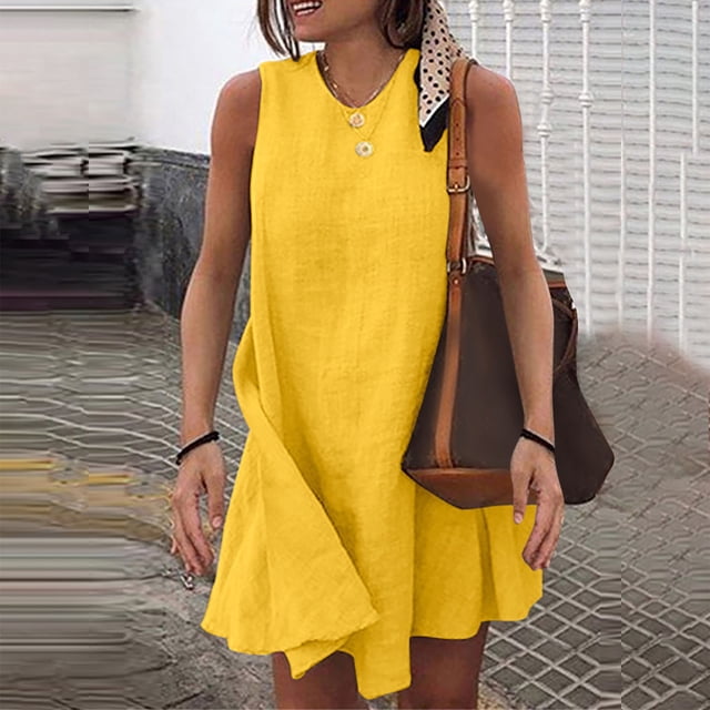 Gspmoly Robe pour Femmes, Robe Courte Décontractée Sans Manches à Col Rond Brodée pour Femmes Grande Taille, Robes d'Été pour Femmes jusqu'à 60 % de Rabais