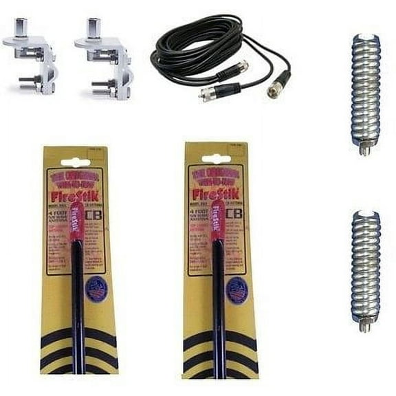 NEW 2 FIRESTIK KW4 B 4FT BLACK CB ANTENNA, 18FT DUAL COAX, MOUNTS & SPRINGS KIT
