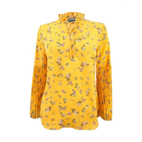 Lauren by Ralph Lauren Women's Petite Bell-Sleeve Georgette Top (PS, Gold Multi)
