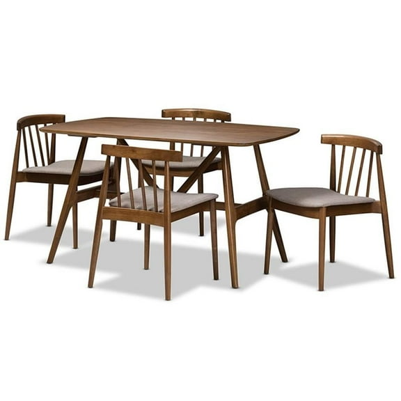 Bowery Hill Mid Century 5 Piece Dining Set in Beige and Walnut Brown