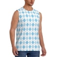 thumbnail image 2 of JUNZAN Blue and White Squares Men's Sleeveless T Shirts,Sleeveless Muscle Shirts,Sizes S-3XL, 2 of 8
