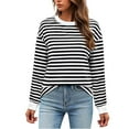 thumbnail image 2 of Winter Saving QUINDOS Womens T Shirts Striped Long Sleeve Winter Tops for Women 2025 Striped Regular Fit Casual Crew Neck Tops, 2 of 5