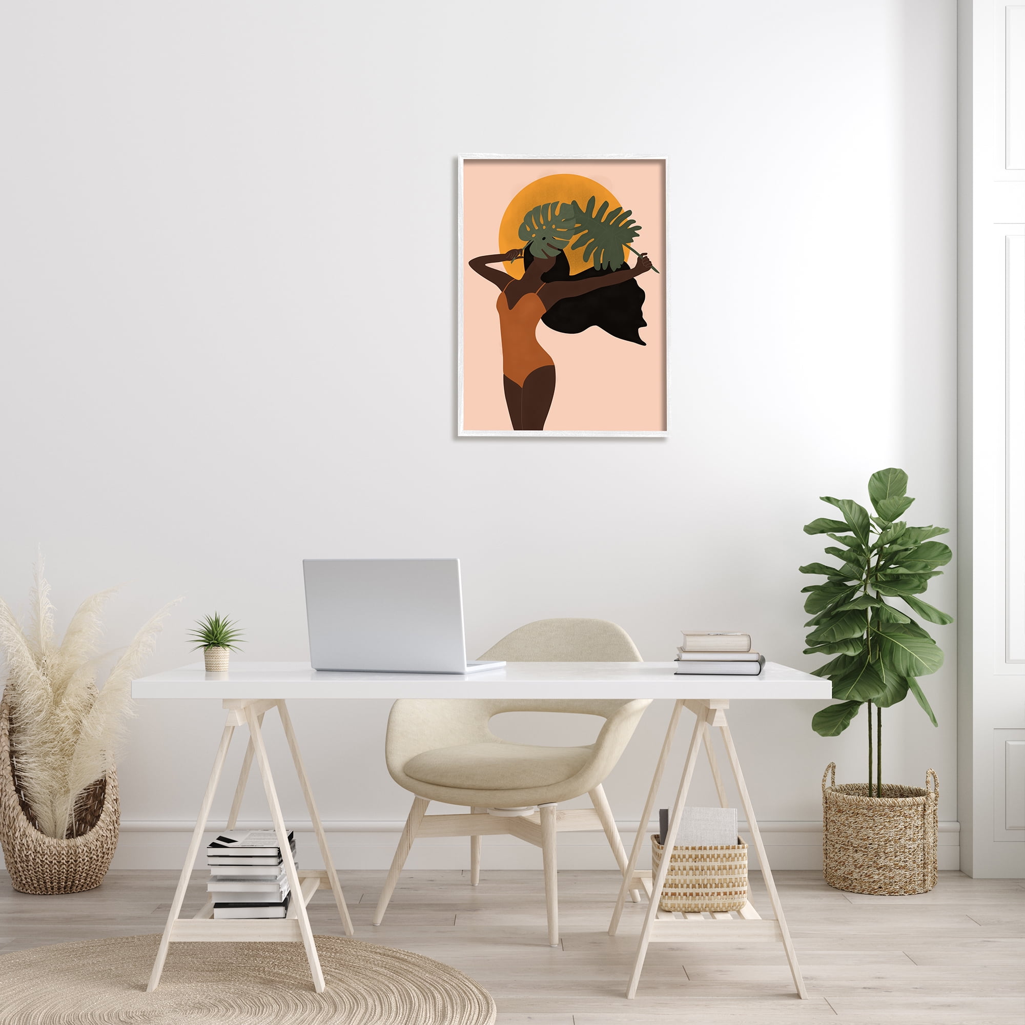 Stupell Industries Female Holding Tropical Monstera Leaf under Sun, 24 x 30, Designed by JJ Design House LLC