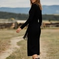 thumbnail image 6 of ClodeEU Women's Round Neck Long Sleeve Fringe Suede Slim Fit Western Style Midi Dress Black,Womens Plus M, 6 of 7